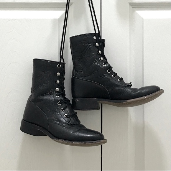 A Jama Product Black Leather Roper Boots [size 6] - Picture 1 of 5